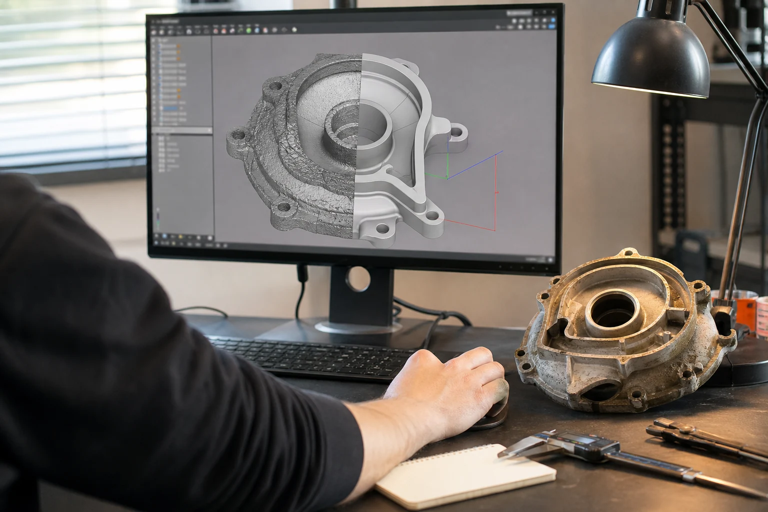 Primerjava skeniranega mesha in CAD-rekonstrukcije kovinskega dela